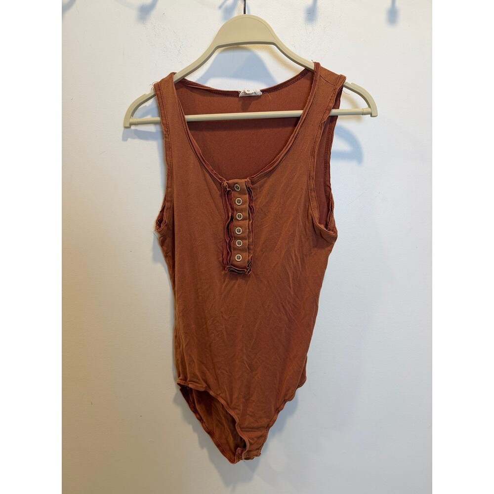 POL Women's Rust Button-Up Tank Bodysuit - Make it Better Button Bodysuit